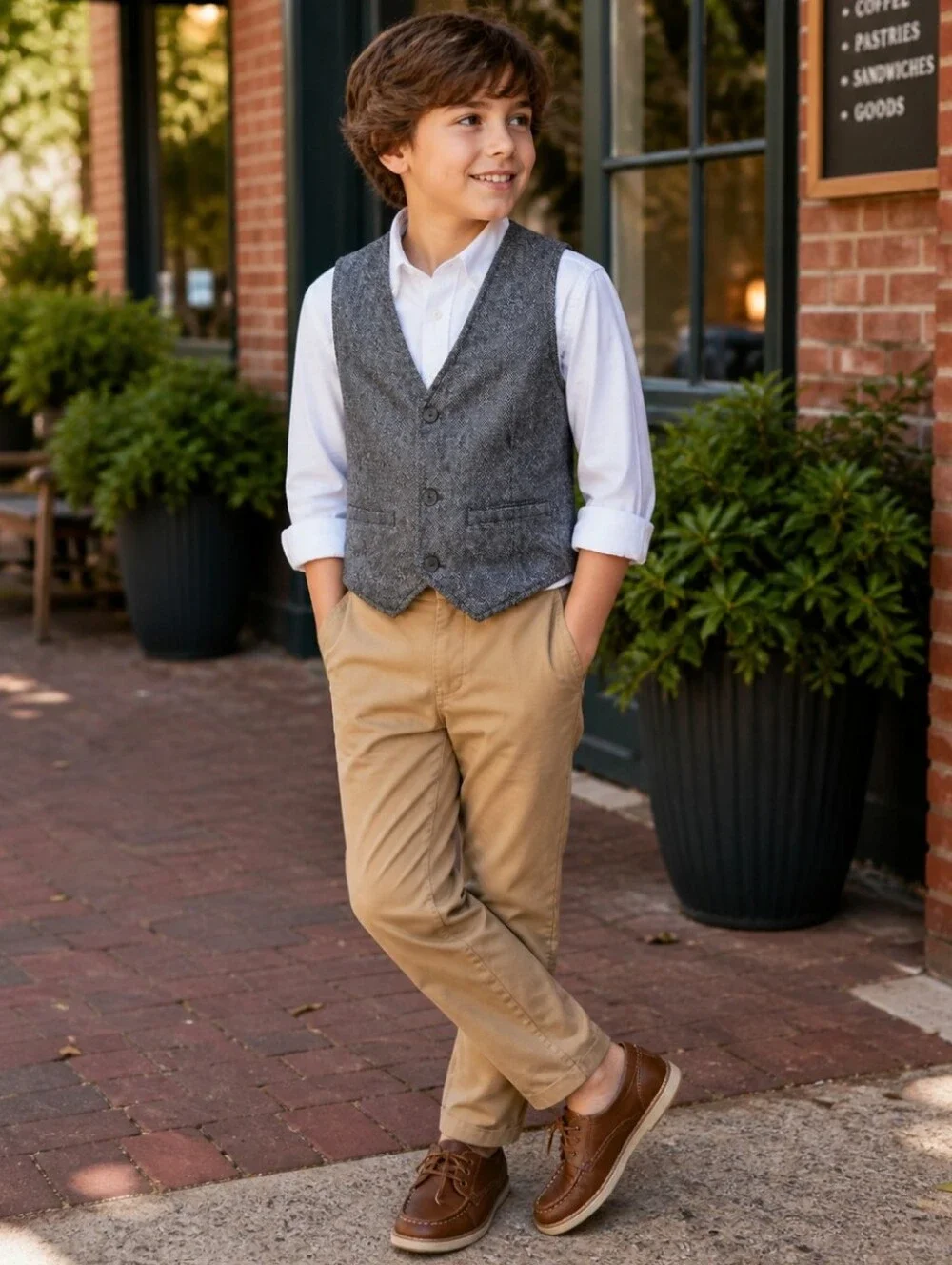 Gymboree Boys Gray Tweed Dress Vest Size Medium 7-8 Formal Wedding Holiday